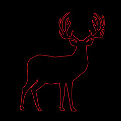 Red outline silhouette of reindeer with big horns on black background