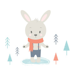 winter card with rabbit