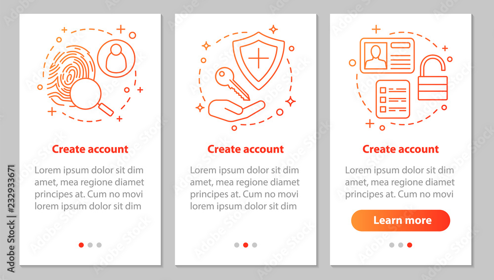 Wall mural account creation onboarding mobile app page screen with linear c
