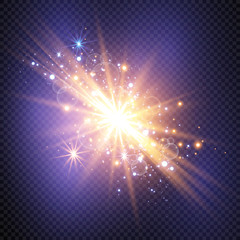 Vector illustration of abstract flare light rays. A set of stars, light and radiance, rays and brightness.