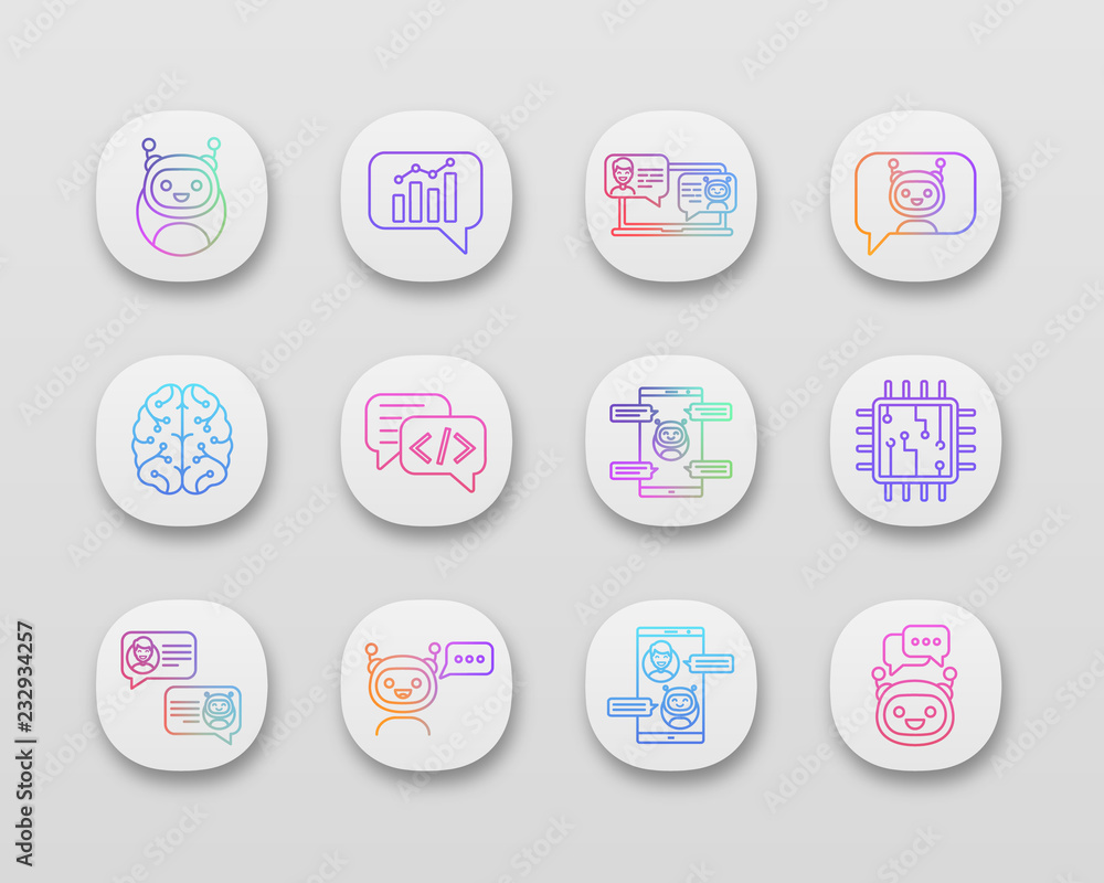Poster chatbots app icons set