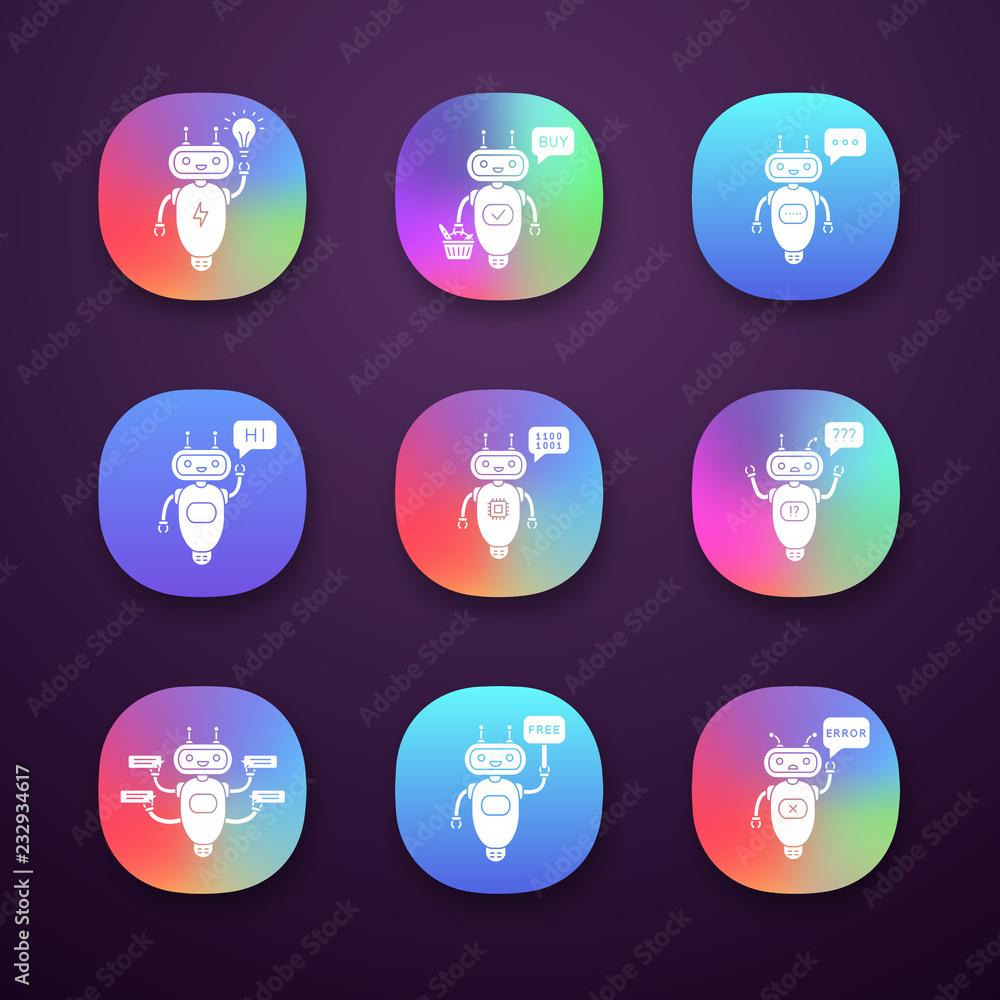Poster chatbots app icons set