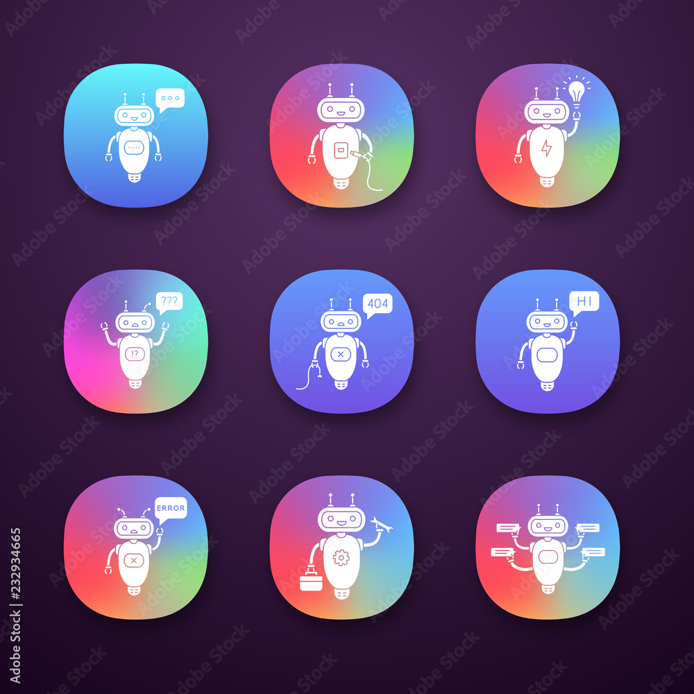 Poster chatbots app icons set