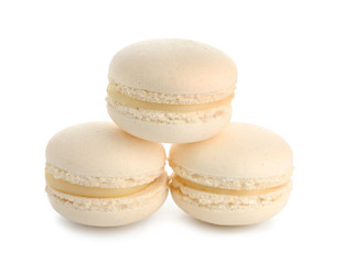 Sweet colorful macaroons on white background