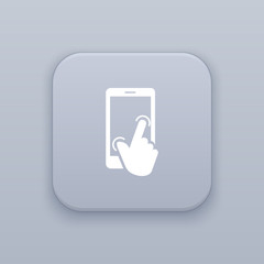 Gesture touch, gray vector button with white icon