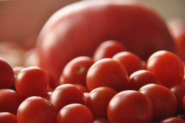 Picking tomatoes. Tomato and raspberry cocktail. Vegetables.