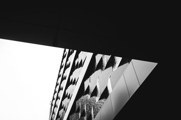 Architecture facade design modern building. Black and White image