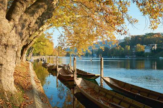 Holzboote, Weidlinge am Rheinufer bei Schaffhausen