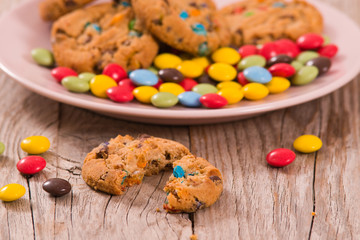 Candy coated cookies. 
