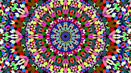 Colorful flower kaleidoscope mandala background design - abstract symmetrical vector ornament wallpaper graphic