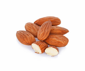 Almonds on white background