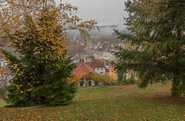 Spa town Luhacovice from garden on hill