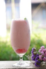 strawberry shake on table
