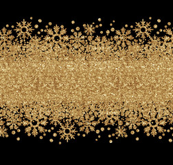 Golden glitter confetti and snowflakes in a Christmas arrangement
