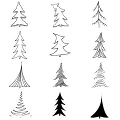 Vector set illustration of trees for Christmas. Doodling.