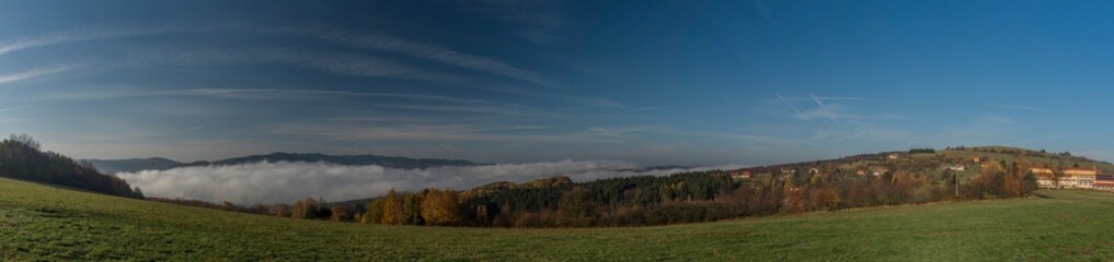 Fototapeta premium Nice morning with inversion in valley near Zitkova village