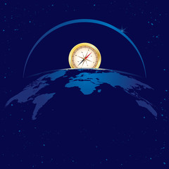 vector travel background with compass, map and strars