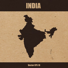 Detailed map of India on craft paper