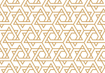 The geometric pattern with lines. Seamless vector background. White and gold texture. Graphic modern pattern. Simple lattice graphic design