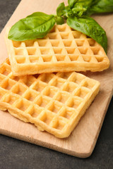 Belgian waffle and basil