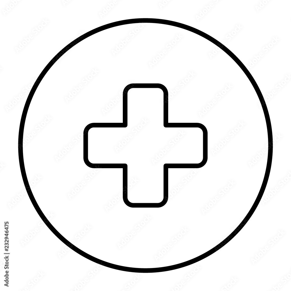 Poster medical cross in a circle thin line icon. emergency cross vector illustration isolated on white. plu