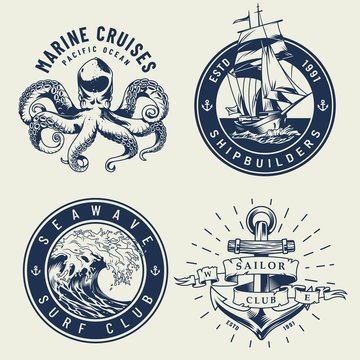 Vintage monochrome nautical labels