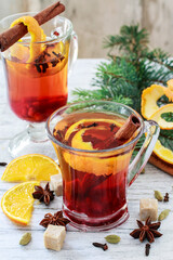 Christmas drink with spices and orange peel