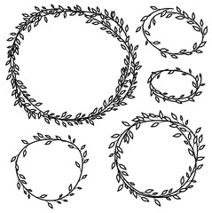 Vector  leaves, circle frames,  black silhouette.
