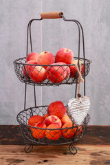 Basket of peaches.