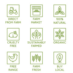 Vector set of line icons and badges for packaging - farm market