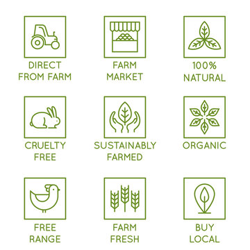 Vector set of line icons and badges for packaging - farm market