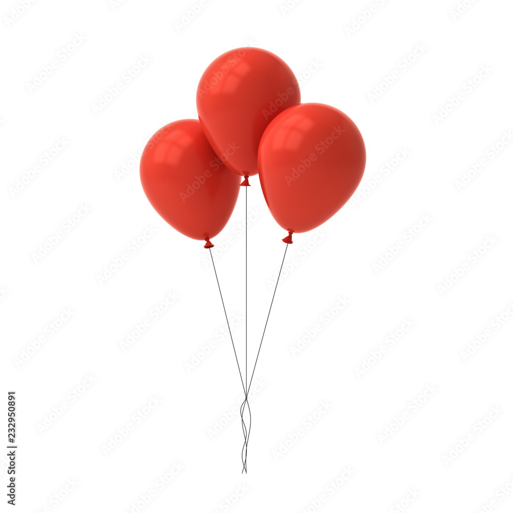 Aufkleber bunch of red glossy balloons isolated over white background with window reflections 3d rendering