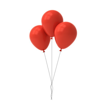 Bunch of red glossy balloons isolated over white background with window reflections 3D rendering