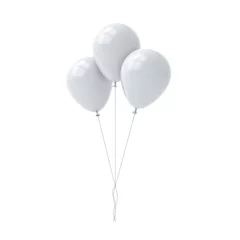 Fotobehang Bunch of white glossy balloons isolated over white background with window reflections 3D rendering © masterzphotofo