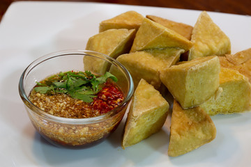 Fried Tofu delicious chinese food on white dish