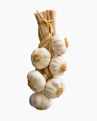 Garlic cloves, close-up on white