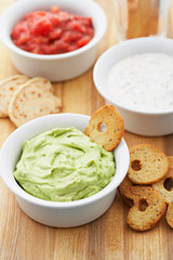 guacamole dip with crisp bread