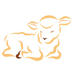 Sleeping little lamb with eyes closed, contour