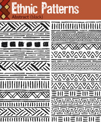 Abstract (black). 4 seamless patterns for Illustrator in tribal style, made from hand-drawn drawings. 