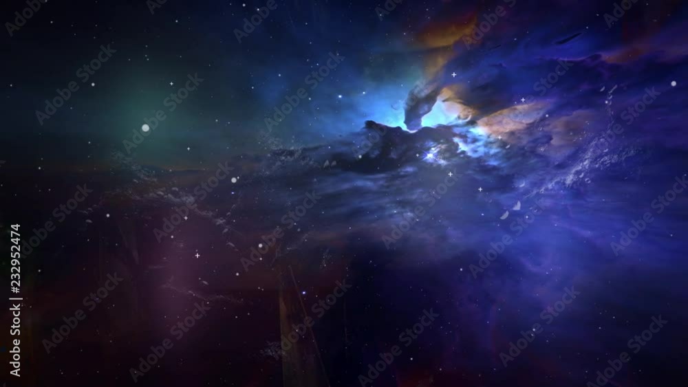 Poster beautiful background of the night sky with stars, parallax animation of rotation dust clouds and sta