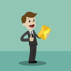 Businessman or manager has a lot of emails. He found the one. Job is finished successfull