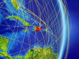 Dominican Republic on planet planet Earth with network. Concept of connectivity, travel and communication.