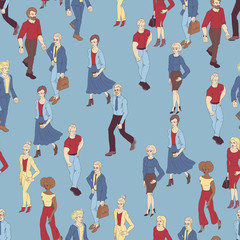 Seamless pattern with business people walking. Cartoon style illustration with men and woman.