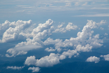 Clouds in the sky from the airplane window.