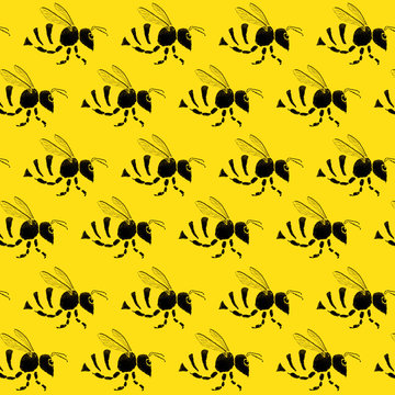 Bee flying on yellow color background