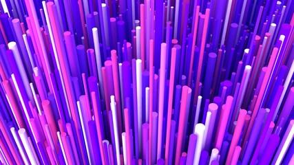3d render cylinders background. Geometric shapes. Cylinders backdrop. Trendy modern wallpaper. 3d illustration. Fiber. Futuristic. Particle explosion. Spore. Abstract texture.