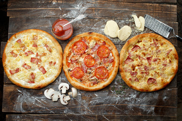 pizza on a dark board