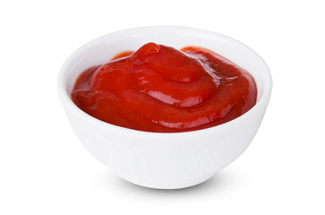 Small one bowl of red tomato sauce ketchup Isolated on white background