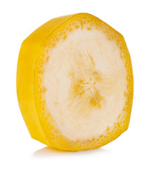 Closeup of banana slice isolated on white background. With clipping path.