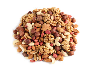 heap of mixed nuts isolated on white background